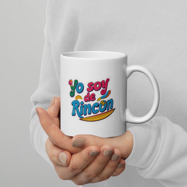 White glossy mug " Yo soy de Rincon "