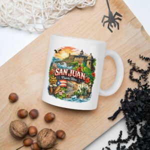 Modern Striped Ceramic Coffee Mug symbolic art of the city of San Juan «-® 11oz