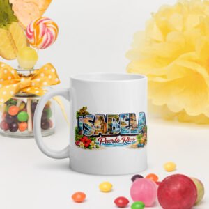 Modern Striped Ceramic Coffee Mug symbolic art of the city of Isabela «-® 11oz