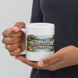 Modern Striped Ceramic Coffee Mug symbolic art of the city of Aguadilla «-® 11oz
